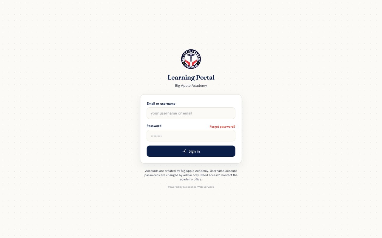 Big Apple Academy Learning Portal — live class platform